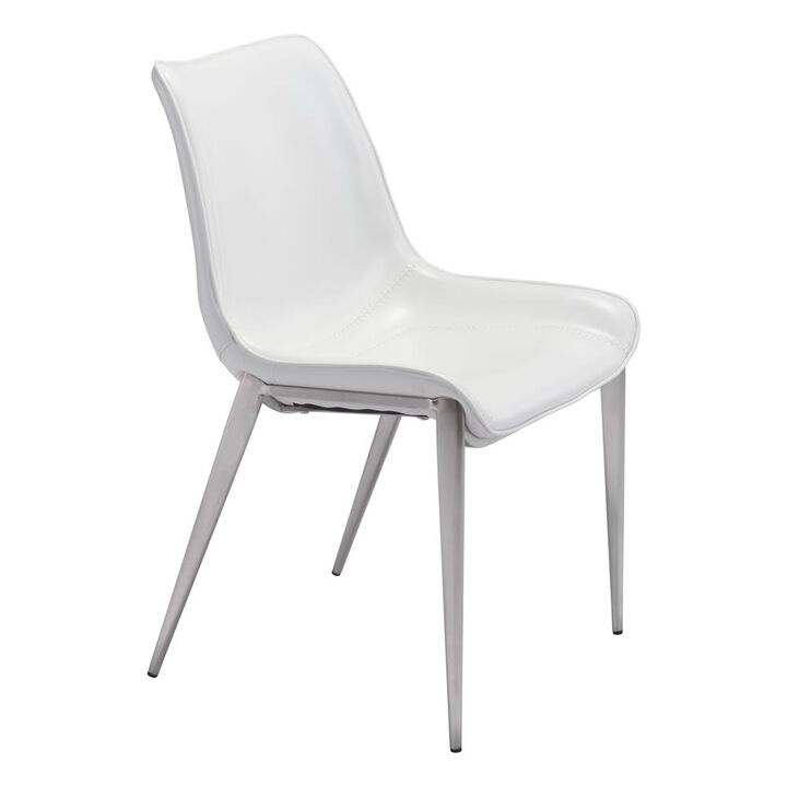 Belen Kox Magnus Dining Chair (Set of 2), White & Brushed Stainless Steel, Belen Kox