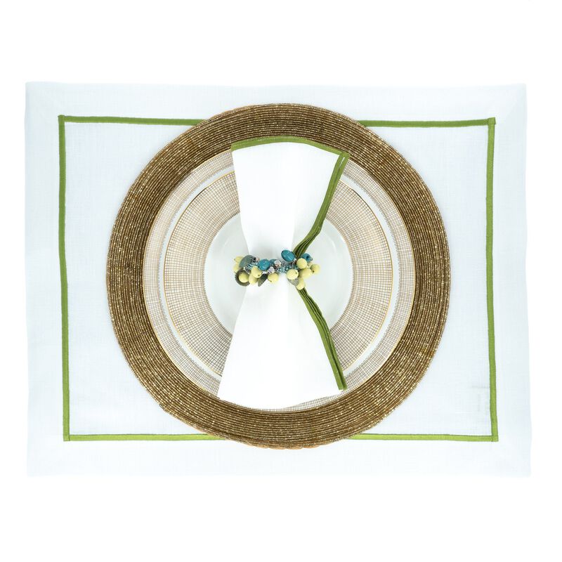 Linen Napkins With Green Stitch Edges, Set of 4