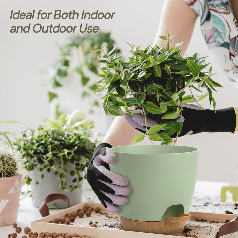 Green Self Watering Pots 20 Pack with Wick Rope & Drainage Holes, Indoor Outdoor Plastic Planters for Succulents, Herbs & Houseplants image number 4
