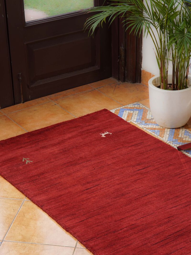 RUGSOTIC CARPETS HAND KNOTTED LOOM WOOL ECO-FRIENDLY AREA RUGS  - 2'6''x10', Runner, Red Color, Contemporary Modern Design, High Pile Thick Handmade Anti Skid Rugs for Living Room (L00100)