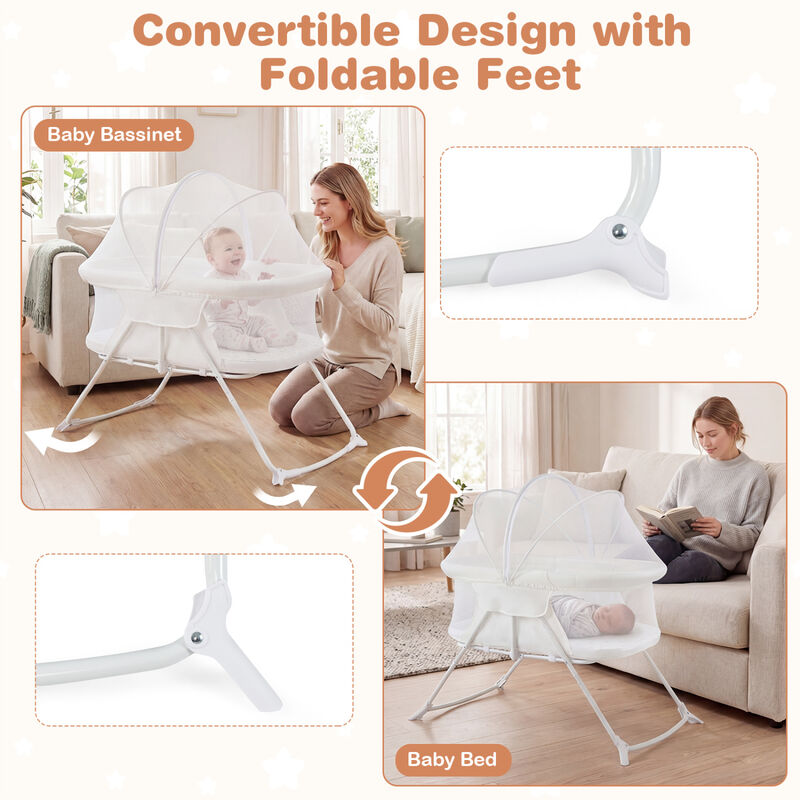 2 in 1 Baby Bedside Sleeper Bassinet with Rocking Motion and Breathable Mesh for Nursery image number 5
