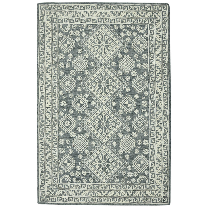HomeRoots Wool Oriental Hand Hooked Area Rug