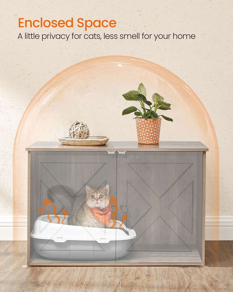 Cat Litter Box Enclosure Furniture &ndash; Hidden Litter Cabinet for Indoor Cats with Magnetic Door and Storage Shelf image number 3