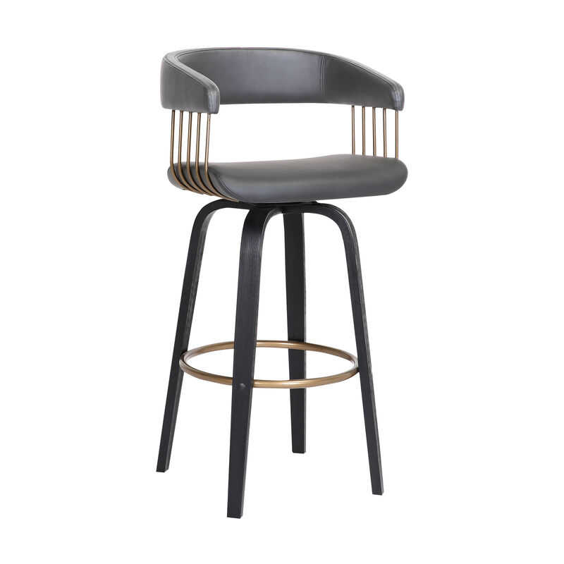 HomeRoots Faux Leather Swivel Bar Height Bar Chair image number 3