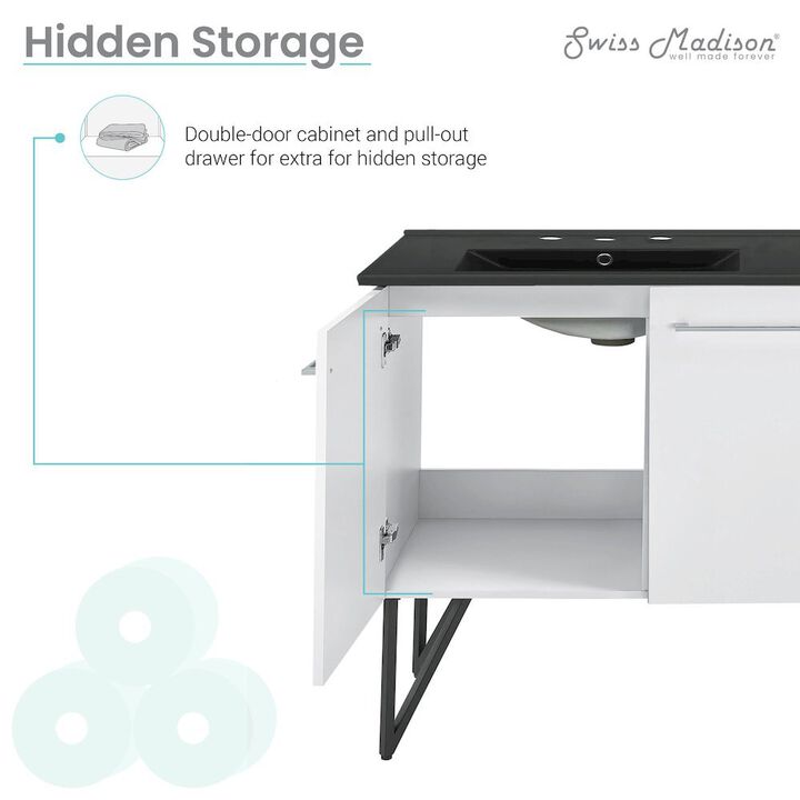 60 in. White, Double Basin Bathroom Vanity, Black, 3-Hole Sink Top