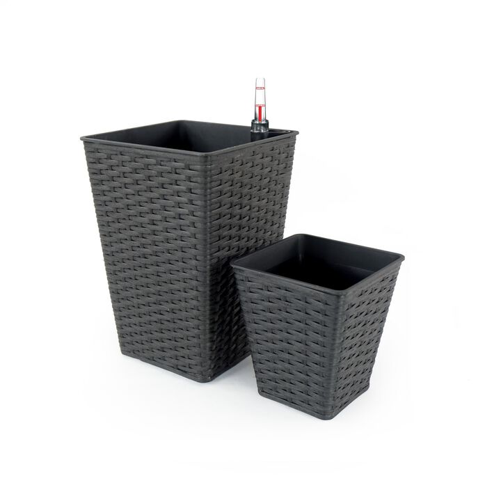 2-Pack Smart Self-watering Square Hand Woven Wicker Planter for Indoor and Outdoor