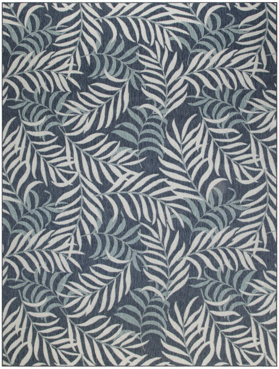 HomeRoots 9' X 12' Navy Blue And Ivory Palm Leaf Indoor Outdoor Area Rug