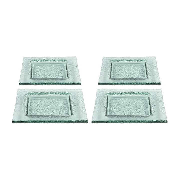 Turgla Fusion Glass 6" x 6" Square Transparent Green Glass Plate (Set of 4)
