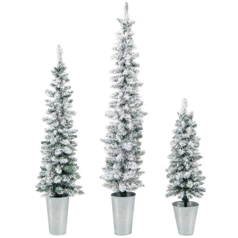 Hivvago Set of 3 Potted Artificial Christmas Tree Snow-Flocked