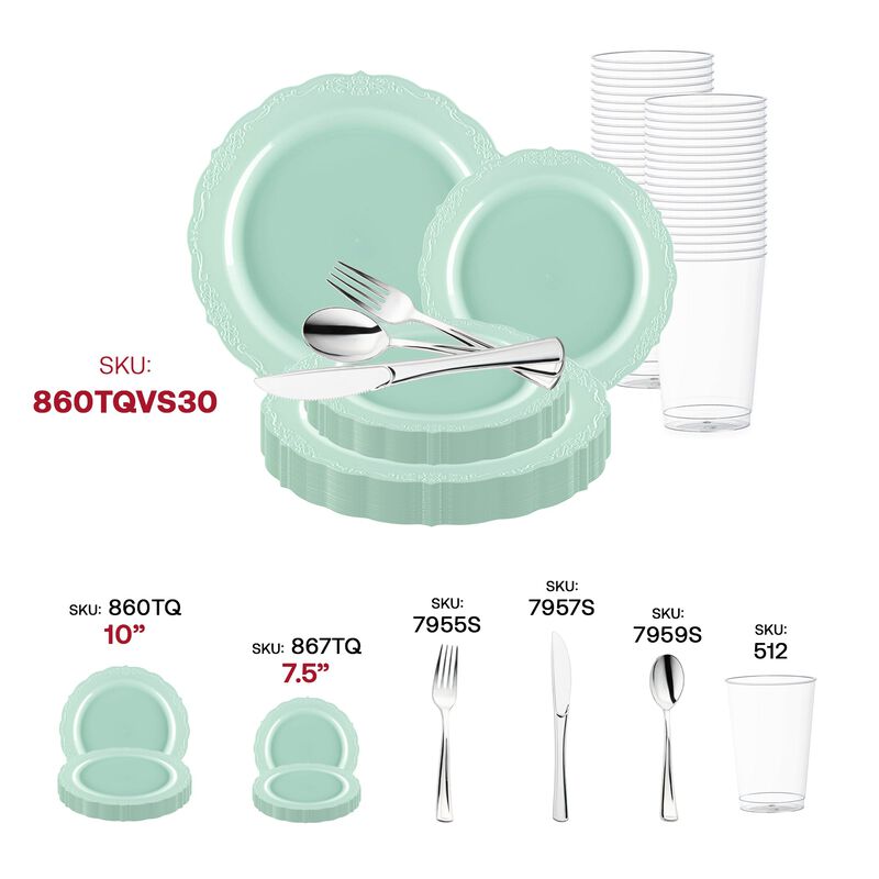 Turquoise Vintage Round Plastic Wedding Value Set (30 Sets) image number 5