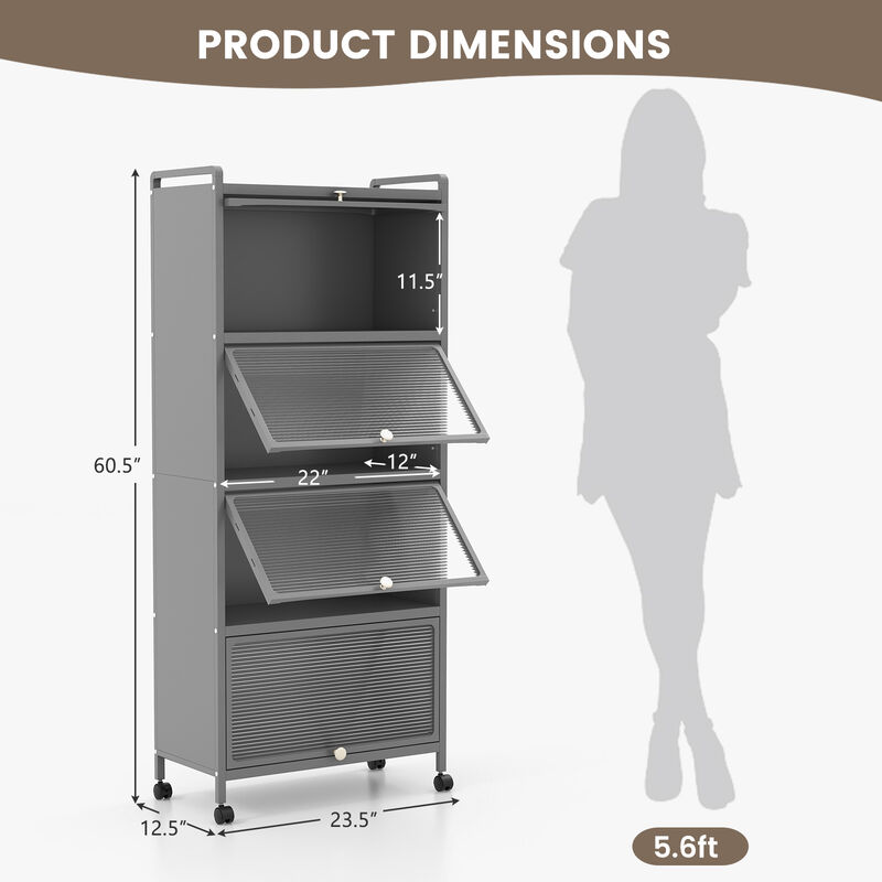 5-Tier Kitchen Baker’s Rack with Flip-Up PC Doors and Open Storage Shelves