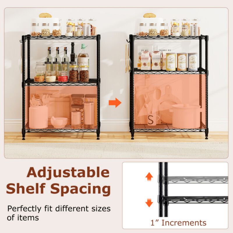 3-Tier Metal Storage Shelving Unit 450 LBS Capacity with V-Shaped Wire Rack and Hooks image number 5