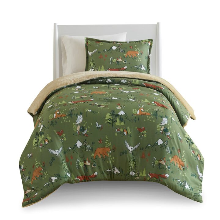Gracie Mills Harvey Kids Forest Animals Plush Reversible Comforter Set