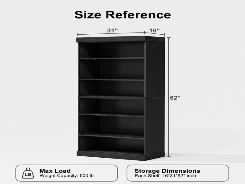 62" Black Wood Grain Doorless Decorative Storage Cabinet Bookcase