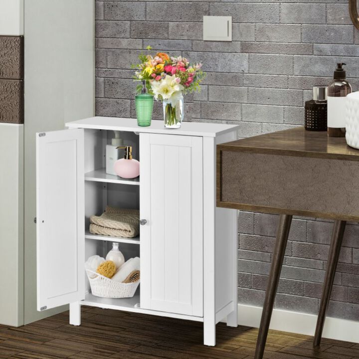 2-Door Bathroom Floor Storage Cabinet with Adjustable Shelf