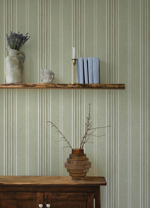 Calvados Moss Linen Stripe Wallpaper