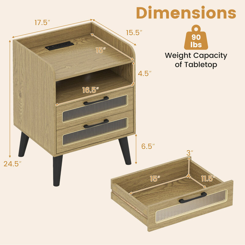 Mid-Century Nightstand with LED Lighting and Built-In Charging Station image number 2