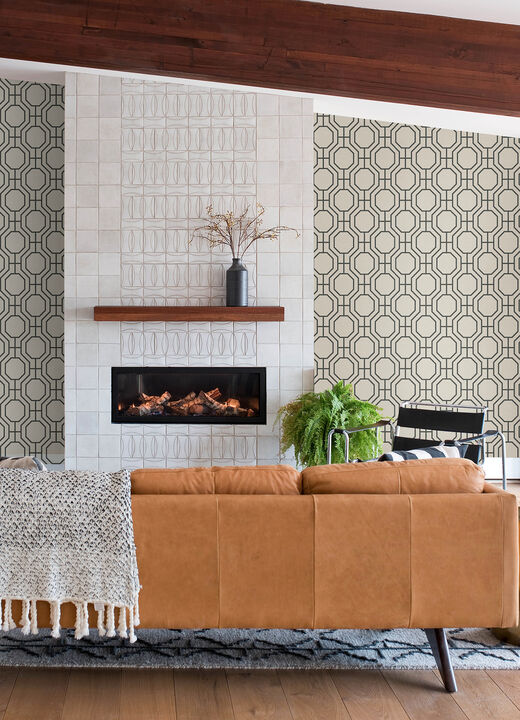 Manor Black Geometric Trellis Wallpaper