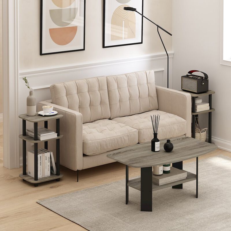 Just 3-Tier Turn-N-Tube Curve End Table, Side Table, 2-Pack, French Oak/Black