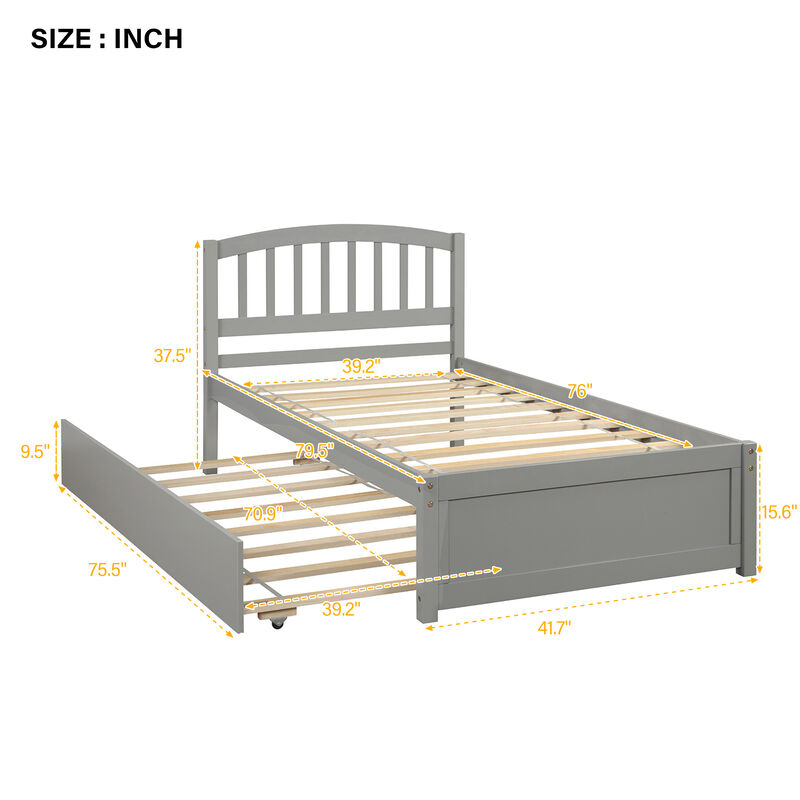 Whisen Elegant Design Twin size Platform Bed with Trundle - Gray
