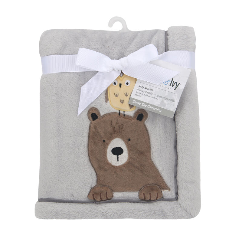 Lambs & Ivy Sierra Sky Grey Bear/Owl Soft Fleece Baby Blanket
