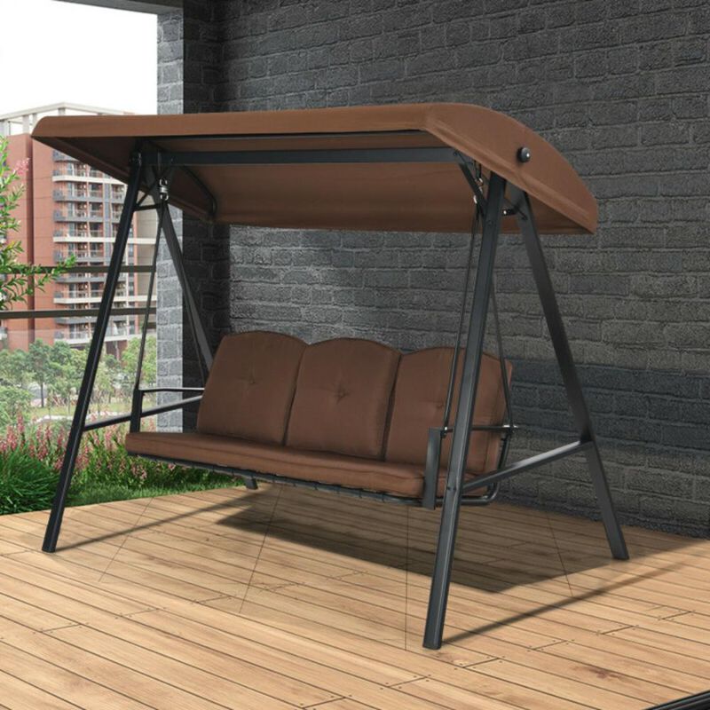 Hivvago Outdoor 3-Seat Porch Swing with Adjust Canopy and Cushions