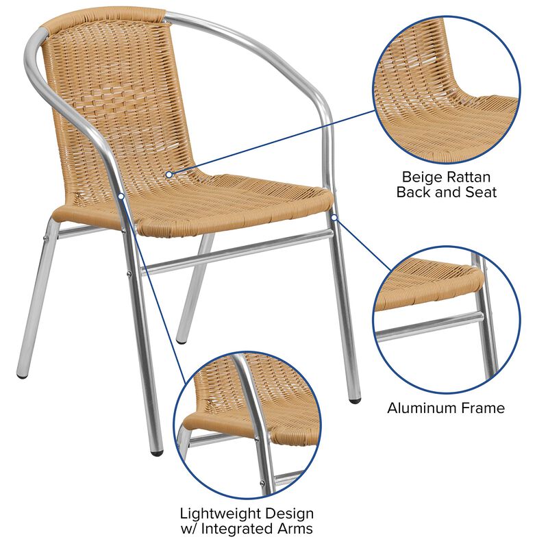 Flash Furniture Commercial Aluminum and Beige Rattan Indoor-Outdoor Restaurant Stack Chair