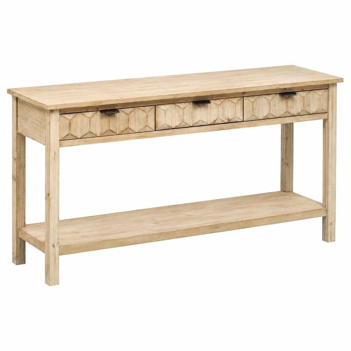 GOODSILO 58.3'' Fir Veneer Entryway Console Table with 3 Honeycomb Drawers Open Bottom Shelf for Living Room Hallway Study Foyer