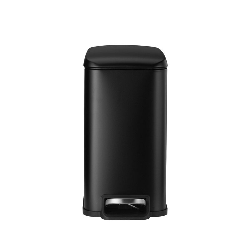 Slim Bathroom Trash Can, Steel Step Pedal Bin with Soft Close Lid - Black image number 0