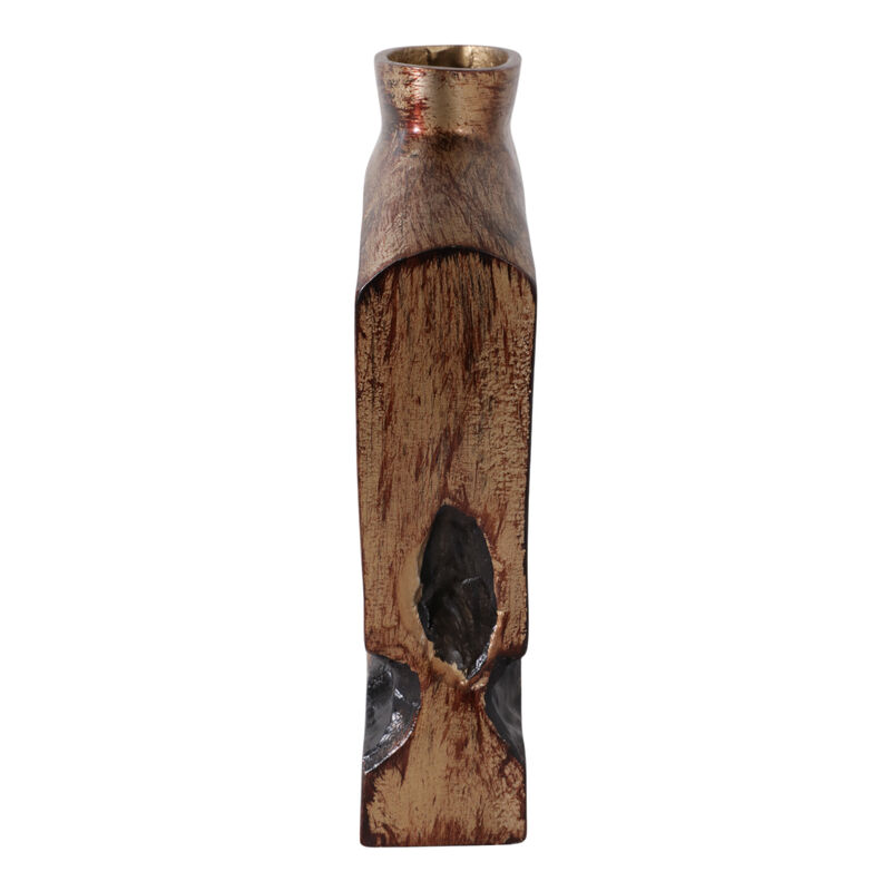 10x8" Carved Middle Metal Vase, Gold/ Brown image number 2