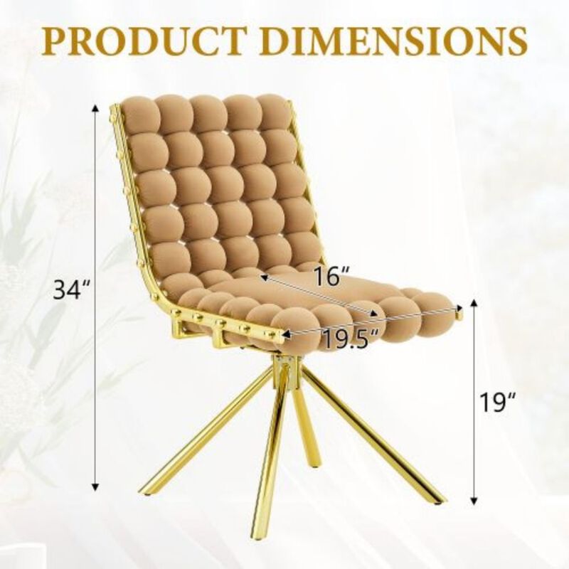 GOODSILO Set of Two Modern Tufted Puffy Bubble Velvet Dining Accent Swivel Chairs with Metal Legs for Dining Room and Kitchen image number 1