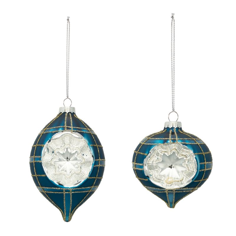 Set of 12 Glass Plaid Reflector Ornaments for Seasonal Styling and Tree Trimming