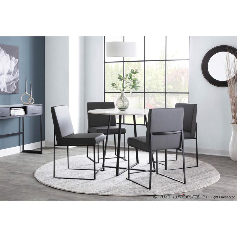LumiSource Black Steel, Grey PU High Back Fuji Dining Chair - Set of 2