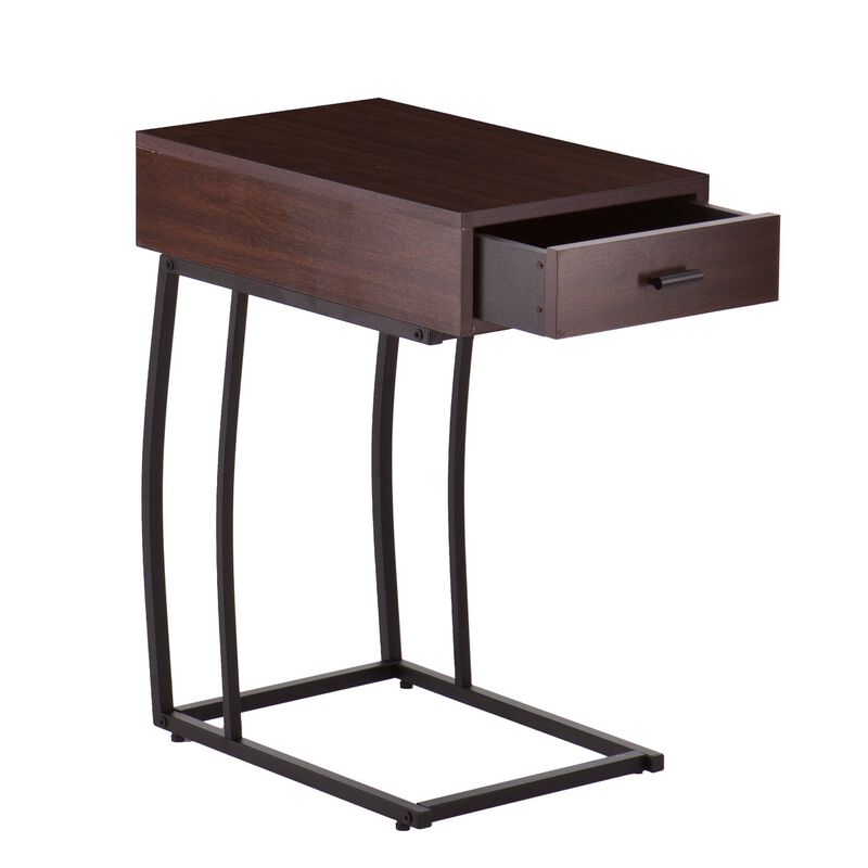 Homezia 23" Brown Manufactured Wood And Iron Rectangular End Table With Drawer