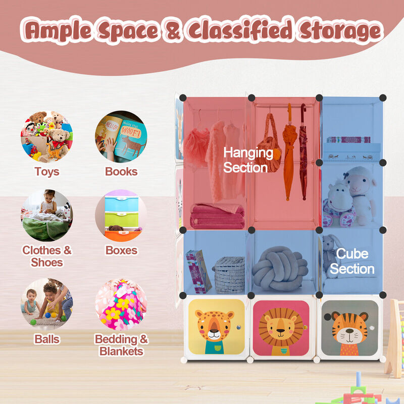 12 Cube Kids Wardrobe Closet with Hanging Section and Doors image number 5