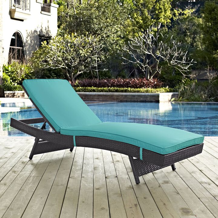 Modway Convene Wicker Rattan Outdoor Patio Chaise Lounge Chair in Espresso Turquoise