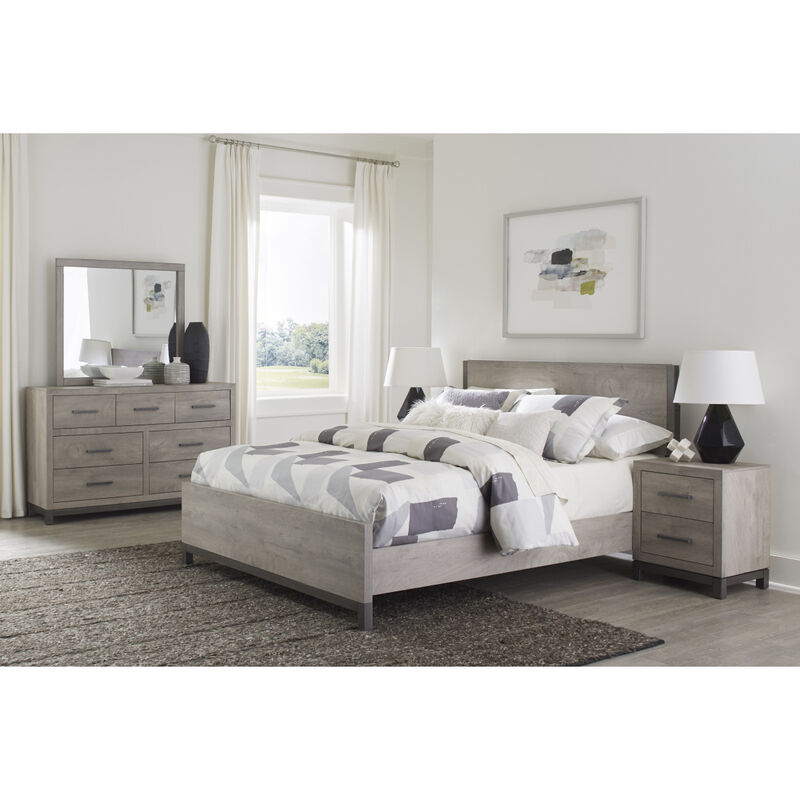 Attractive Light Gray Finish 1pc Queen Size Bed Premium Melamine Board Wooden Stylish Bedroom Furniture