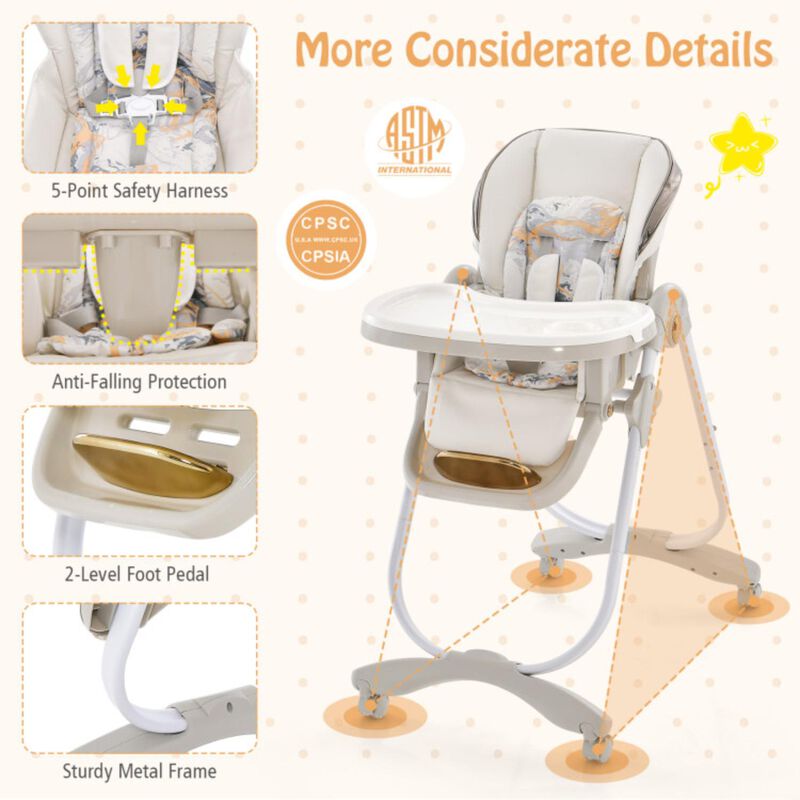 Hivvago Folding Baby Dining High Chair with Adjustable Height and Recline