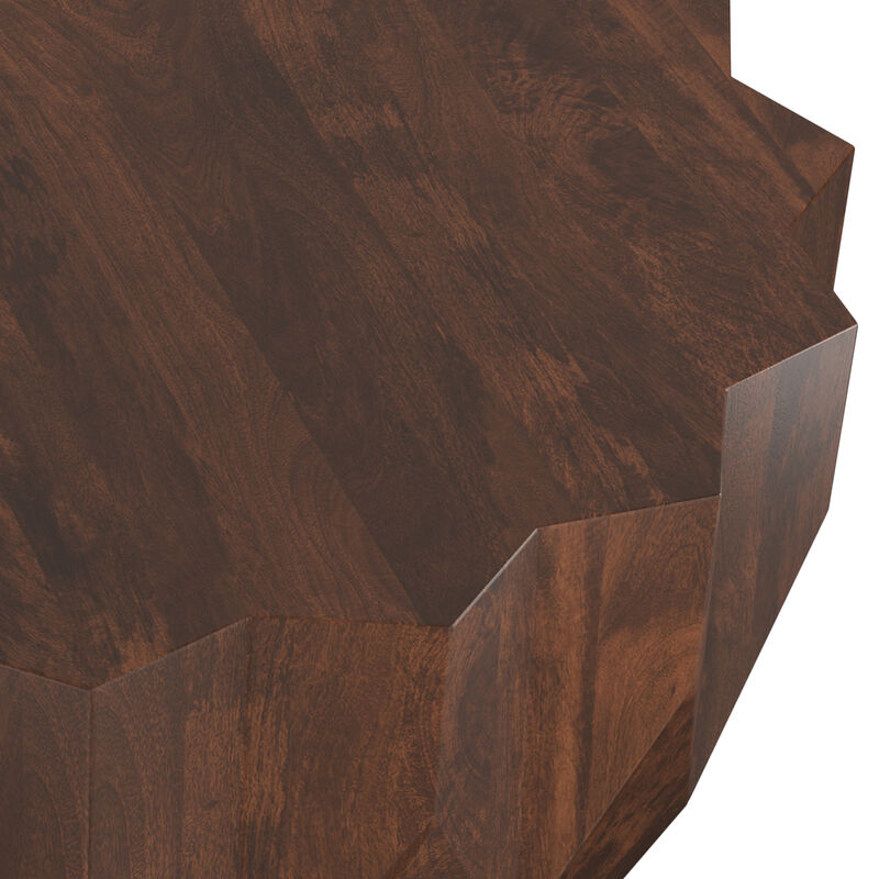 Turnbull SOLID MANGO WOOD 34 inch Wide Polygon Contemporary Coffee Table in Walnut, Fully Assembled