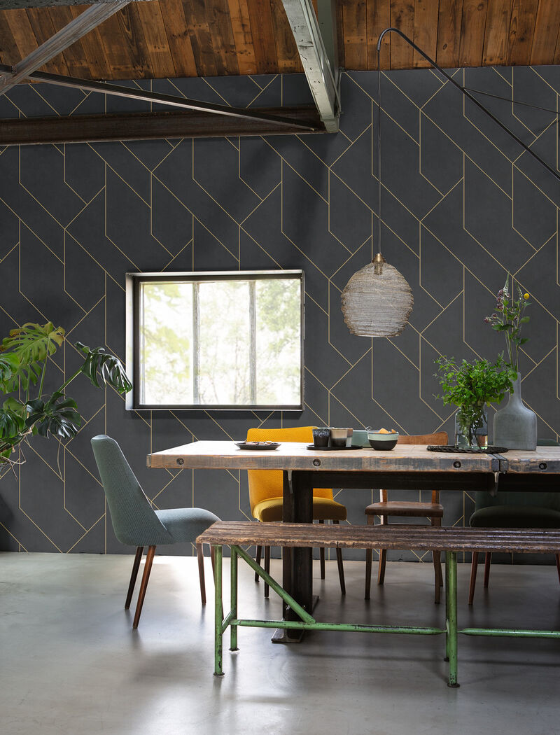 Pollock Black Gilded Geometric Wallpaper image number 3