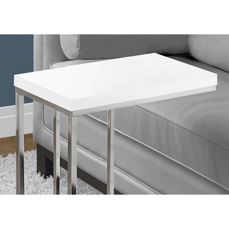 Monarch Specialties I 3008 Accent Table, C-shaped, End, Side, Snack, Living Room, Bedroom, Metal, Laminate, Glossy White, Chrome, Contemporary, Modern