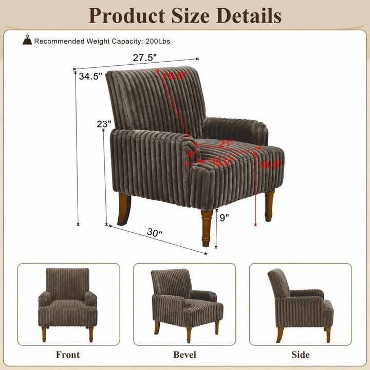 GOODSILO Modern Mid-Century Upholstered Accent Armchair with Wide Wale Corduroy and 9-Inch Solid Wood Legs for Living Room, Office, Bedroom