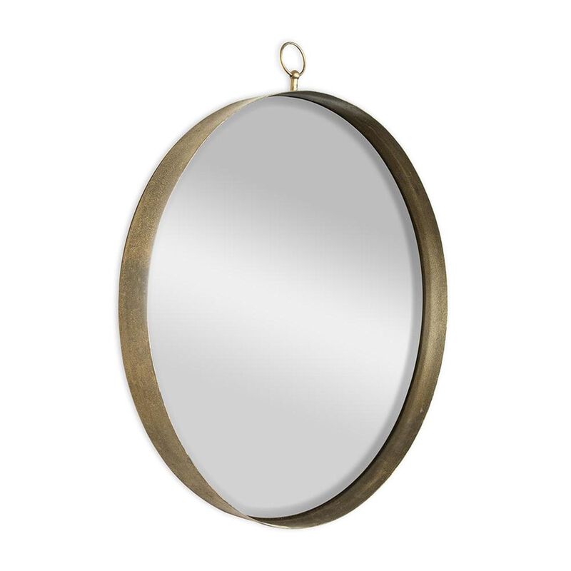 HomeRoots 34" Gold Round Iron Framed Accent Mirror image number 2