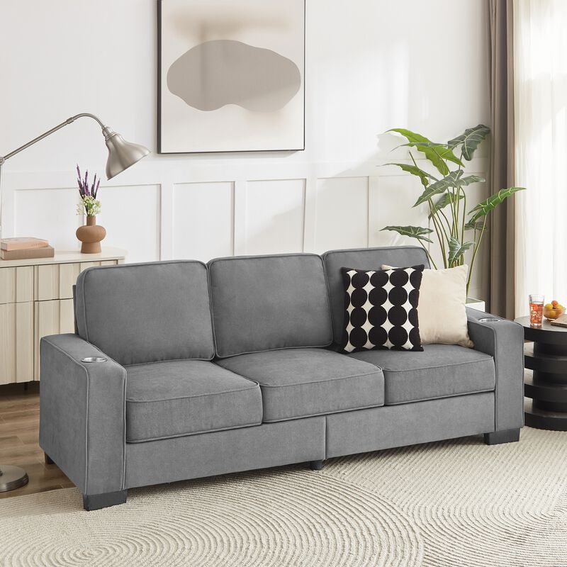 Stest 83.86" Modern 3-Seater Snowfleece Fabric sofa image number 7