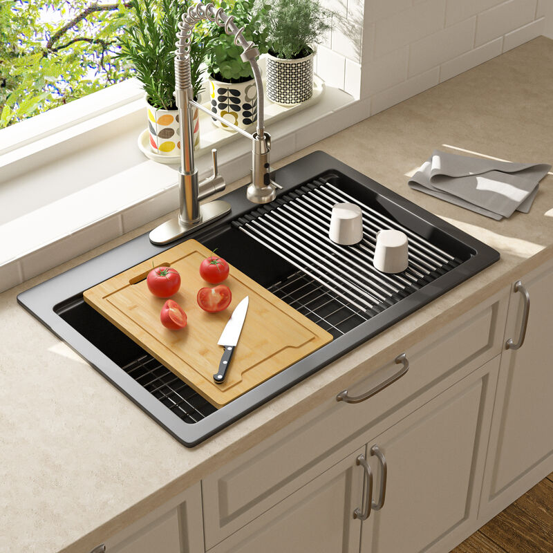33x22x10 Inch Black Granite Composite Drop In Workstation kitchen Sink Single Bowl Quartz Kitchen Sink