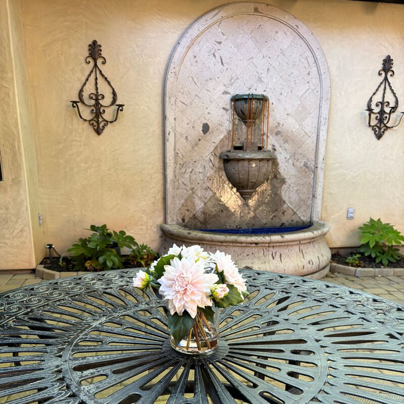 Artificial Dahlia Flower Arrangement in Glass Vase - 10"