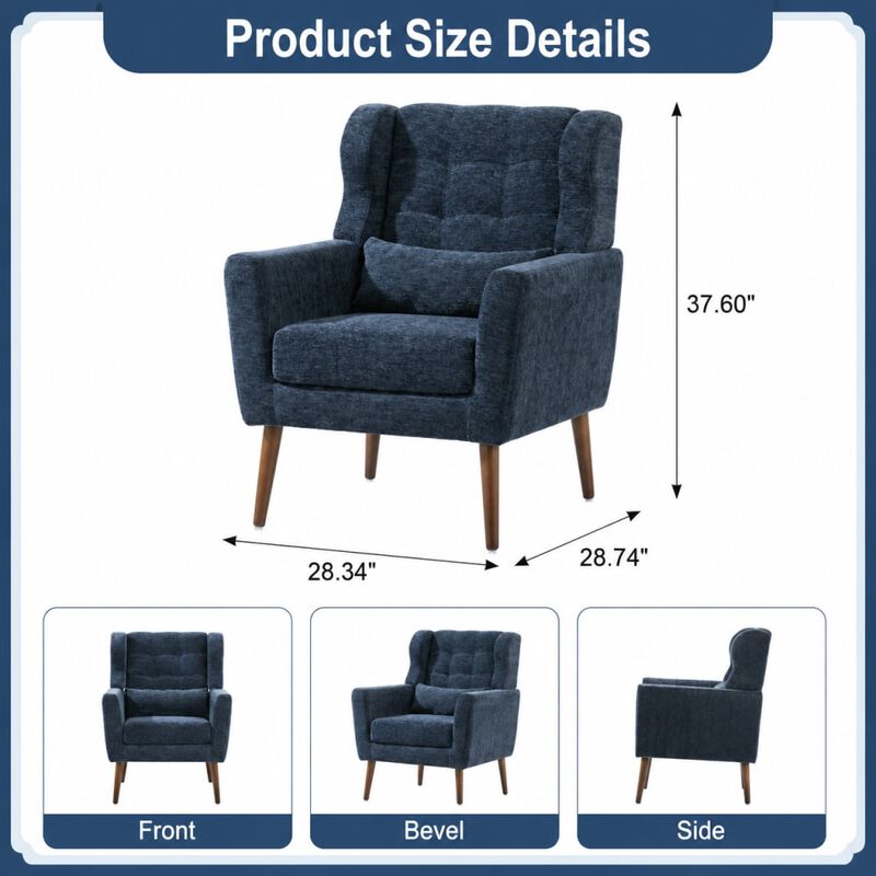 GOODSILO Upholstered Chenille Accent Armchair with Pillow, Comfy Padded Lounge Chair for Small Spaces, Living Room, Bedroom image number 1