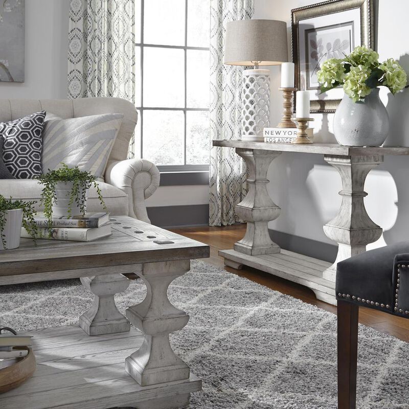 Liberty Furniture Sedona Sofa Table in Heavy Distressed White w/ Gravel Top image number 7