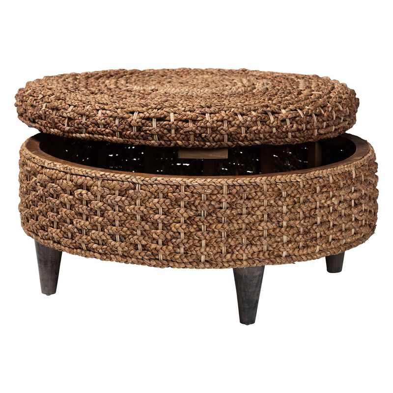 bali & pari Bailey Handwoven Seagrass Storage Ottoman with Lift-Top Lid &ndash; Rustic Wicker Trunk or Footrest with Inner Compartment for Living Room or Entryway, Round image number 2