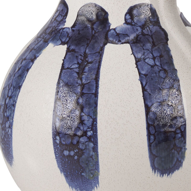 HomeRoots 10" White And Blue Abstract Ceramic Amphora Jug Vase image number 2